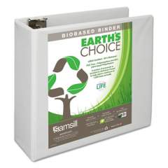 Samsill Earth's Choice Biobased D-Ring View Binder, 3 Rings, 4" Capacity, 11 x 8.5, White (16997)