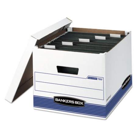 Bankers Box HANG'N'STOR Medium-Duty Storage Boxes, Letter/Legal Files, 13" x 16" x 10.5", White/Blue, 4/Carton (00785)