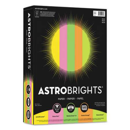 Astrobrights Color Paper - "Neon" Assortment, 24lb, 8.5 x 11, Assorted Neon Colors, 500/Ream (20270)
