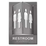 Advantus Pop-Out ADA Sign, Restroom, Tactile Symbol/Braille, Plastic, 6 x 9, Gray/White (91098)