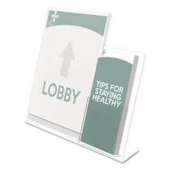 deflecto Superior Image Slanted Sign Holder with Side Pocket, 13.5w x 4.25d x 10.88h, Clear (599401)