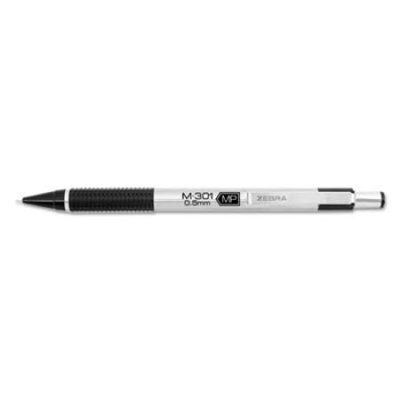 Zebra M-301 Mechanical Pencil, 0.5 mm, HB (#2.5), Black Lead, Steel/Black Accents Barrel, Dozen (54010)
