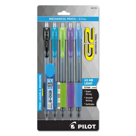 Pilot G2 Mechanical Pencil, 0.7 mm, HB (#2.5), Black Lead, Assorted Barrel Colors, 5/Pack (31776)