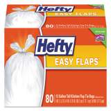 Hefty Easy Flaps Trash Bags, 13 gal, 0.8 mil, 23.75" x 28", White, 80/Box (E84563)