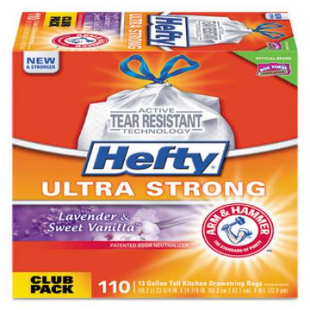 Hefty Ultra Strong Scented Tall White Kitchen Bags, 13 gal, 0.9 mil, 23.75" x 24.88", White, 110/Box (E88366)