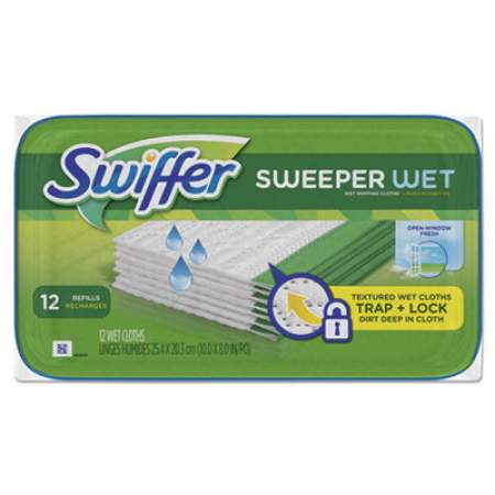 Swiffer Wet Refill Cloths, Open Window Fresh, Cloth, White, 8x10, 12/Tub, 12Tub/Carton (95531CT)