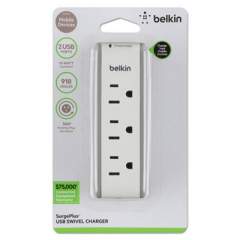 Belkin SurgePlus USB Swivel Charger, 3 Outlets/2 USB Ports, 918 Joules, White (BST300bg)