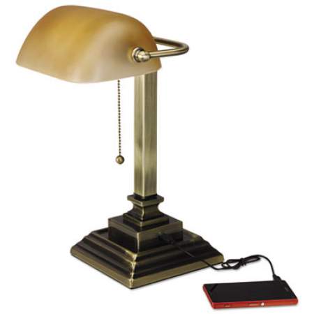 Alera Traditional Banker's Lamp with USB, 10"w x 10"d x 15"h, Antique Brass (LMP517AB)