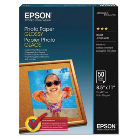 Epson Glossy Photo Paper, 8.5 x 11, Glossy White, 100/Pack (S041271)