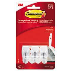 Command General Purpose Wire Hooks, Small, 0.5 lb Cap, White, 3 Hooks and 6 Strips/Pack (17067ES)
