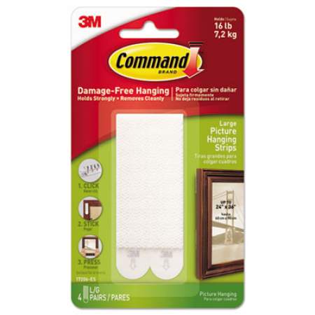 Command Picture Hanging Strips, Removable, Holds Up to 4 lbs per Pair, 0.5 x 3.63, White, 4 Pairs/Pack (17206ES)