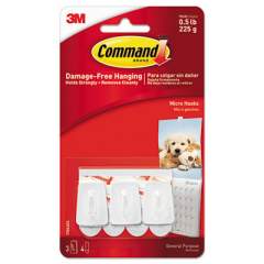 Command General Purpose Hooks, Micro, 0.5 lb Cap, White, 3 Hooks and 4 Strips/Pack (17066ES)
