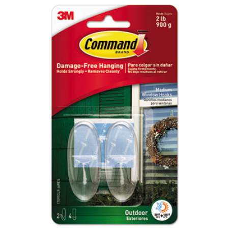 Command All Weather Hooks and Strips, Plastic, Medium, 2 Hooks and 4 Strips/Pack (17091CLRAWES)