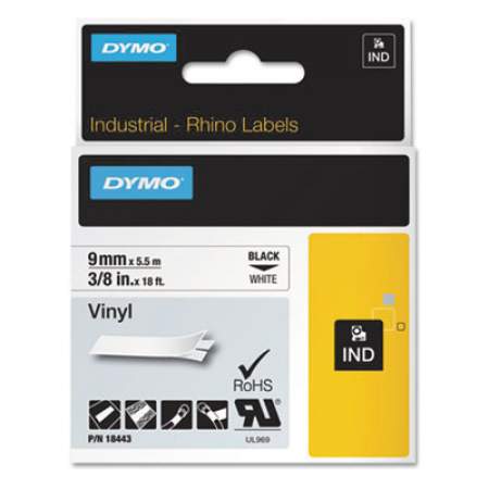 DYMO Rhino Permanent Vinyl Industrial Label Tape, 0.37" x 18 ft, White/Black Print (18443)