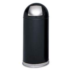 Safco Dome Receptacle with Spring-Loaded Door, Round, Steel, 15 gal, Black (9636BL)