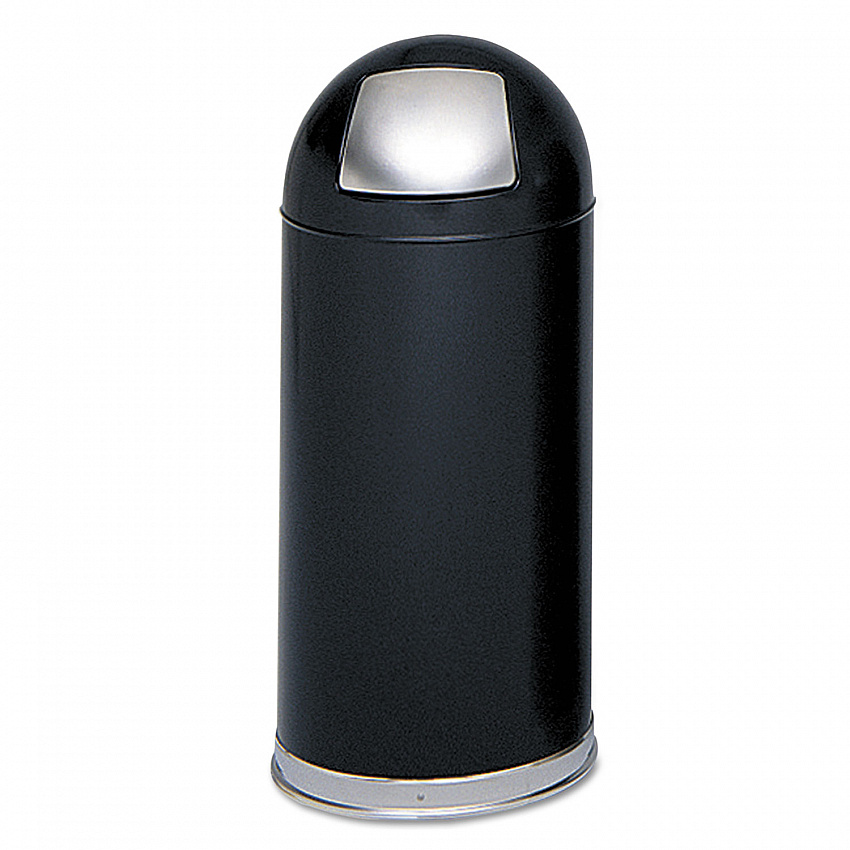 Dome Top Receptacle with Spring-Loaded Door, 15 gal, Steel, Black (9636BL)