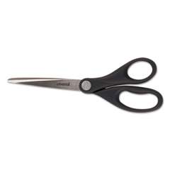Universal Stainless Steel Office Scissors, Pointed Tip, 7" Long, 3" Cut Length, Black Straight Handle (92008)