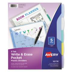 Avery Write and Erase Durable Plastic Dividers with Pocket, 3-Hold Punched, 5-Tab, 11.13 x 9.25, Assorted, 1 Set (16176)
