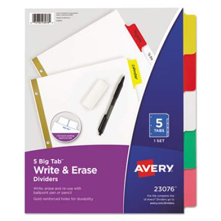 Avery Write and Erase Big Tab Paper Dividers, 5-Tab, Multicolor, Letter (23076)