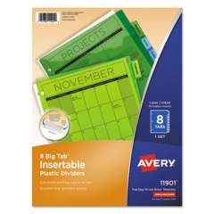 Avery Insertable Big Tab Plastic Dividers, 8-Tab, 11 x 8.5, Assorted, 1 Set (11901)