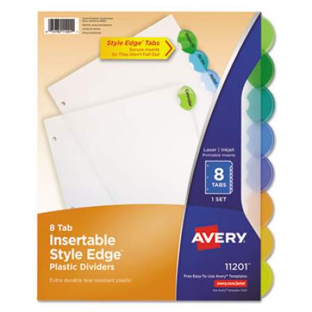 Avery Insertable Style Edge Tab Plastic Dividers, 8-Tab, 11 x 8.5, Translucent, 1 Set (11201)