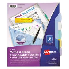 Avery Write and Erase Big Tab Durable Plastic Dividers, 3-Hold Punched, 5-Tab, 11 x 8.5, Assorted, 1 Set (16183)