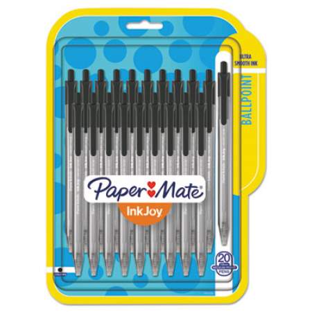 Paper Mate InkJoy 100 RT Ballpoint Pen, Retractable, Medium 1 mm, Black Ink, Black Barrel, 20/Pack (1951395)