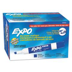 EXPO Low-Odor Dry-Erase Marker, Broad Chisel Tip, Blue, Dozen (80003)