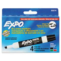 EXPO Low-Odor Dry-Erase Marker, Broad Chisel Tip, Assorted Standard Colors, 4/Set (80074)