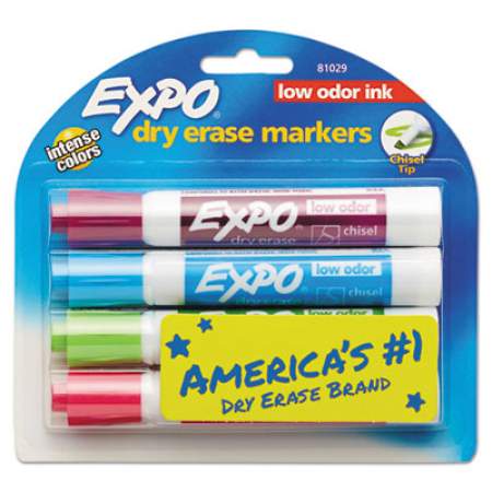 EXPO Low-Odor Dry-Erase Marker, Broad Chisel Tip, Assorted Pastel Colors, 4/Set (81029)
