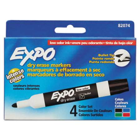 EXPO Low-Odor Dry-Erase Marker, Medium Bullet Tip, Assorted Colors, 4/Set (82074)