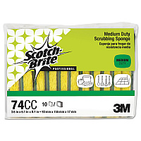 Medium-Duty Scrubbing Sponge 74, 3.6 x 6.1, 0.7" Thick, Yellow/Green, 10/Pack (74CC)
