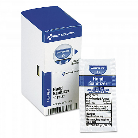 Gel Hand Sanitizer Packets for SmartCompliance First Aid Kits, 0.9 g, Clean Scent, 10/Box (FAE4007)