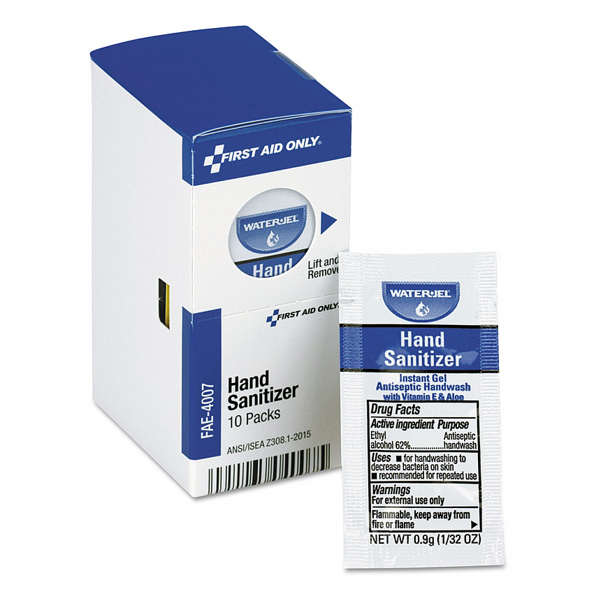 Gel Hand Sanitizer Packets for SmartCompliance First Aid Kits, 0.9 g, Clean Scent, 10/Box (FAE4007)