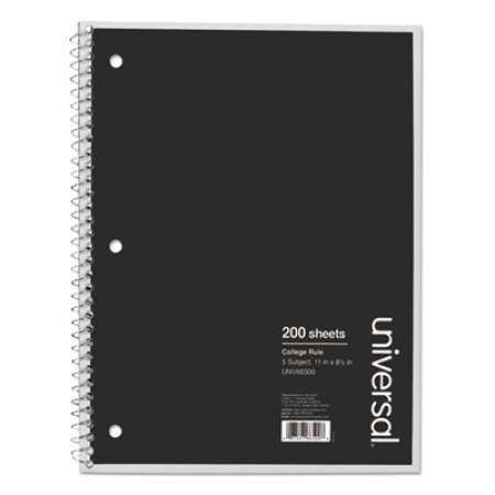 Universal Wirebound Notebook, 5 Subject, Medium/College Rule, Black Cover, 11 x 8.5, 200 Sheets (66500)