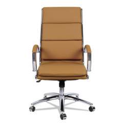 Alera Neratoli High-Back Slim Profile Chair, Faux Leather, Support 275 lb, 17.32" to 21.25" Seat, Camel Seat/Back,Chrome Base (NR4159)