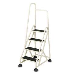 Cramer Stop-Step Ladder, One Handrail: Left, 66.25", 300 lb Capacity, 4 Steps, Aluminum, Beige (1041L19)