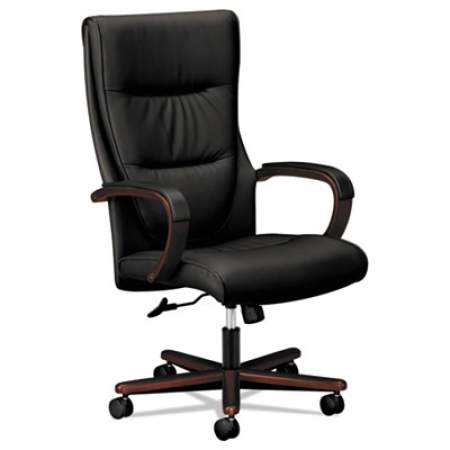 HON VL844 Leather High-Back Chair, Supports Up to 250 lb, 18.5" to 22" Seat Height, Black Seat, Mahogany Back/Base (VL844NSB11)