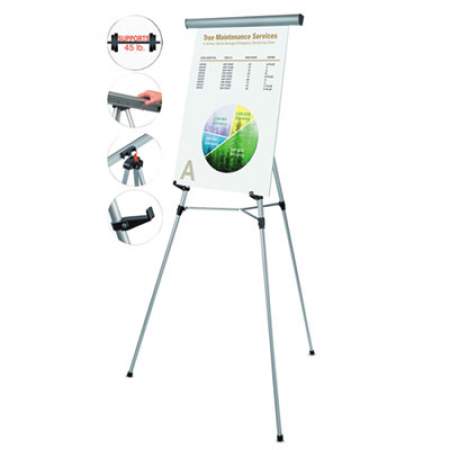 MasterVision Telescoping Tripod Display Easel, Adjusts 38" to 69" High, Metal, Silver (FLX05102MV)