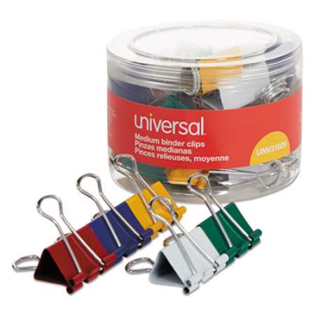 Universal Binder Clips in Dispenser Tub, Medium, Assorted Colors, 24/Pack (31029)