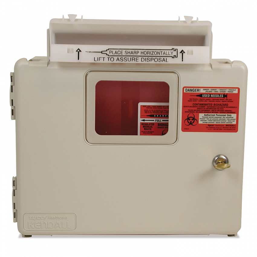 In-Room Locking Wall Mount Sharps Container Cabinet System, 5 qt, ABS Plastic, Beige (SWMU000609)