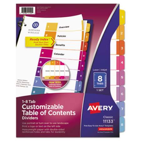 Avery Customizable TOC Ready Index Multicolor Dividers, 8-Tab, Letter (11133)