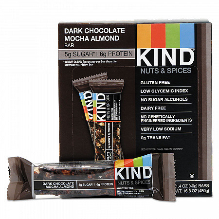 Nuts and Spices Bar, Dark Chocolate Mocha Almond, 1.4 oz Bar, 12/Box (18554)