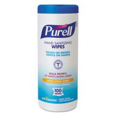 PURELL Premoistened Hand Sanitizing Wipes, Cloth, 5 3/4" X 7", 100/canister (911112)