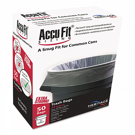 Linear Low Density Can Liners with AccuFit Sizing, 32 gal, 0.9 mil, 33