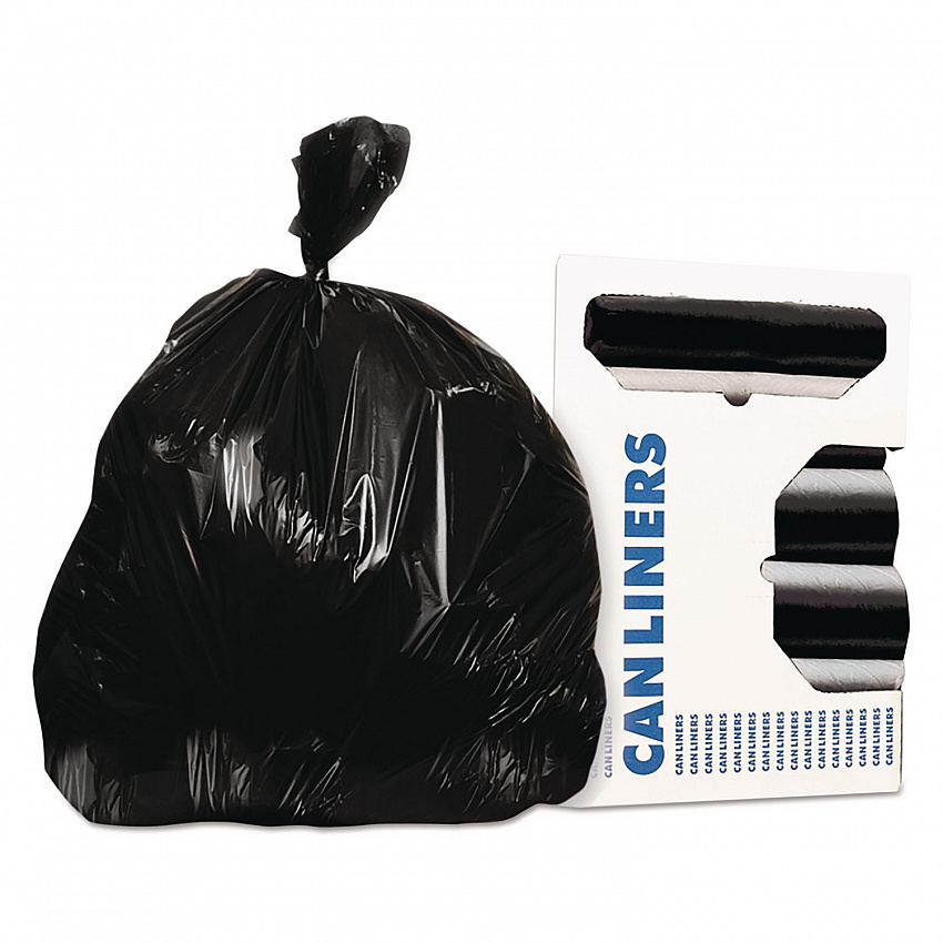Linear Low Density Can Liners with AccuFit Sizing, 44 gal, 0.9 mil, 37" x 50", Black, 20 Bags/Roll, 5 Rolls/Carton (H7450TKR01)