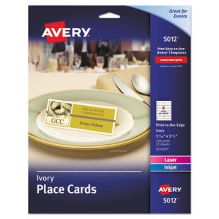 Avery Small Textured Tent Cards, Ivory, 1 7/16 x 3 3/4, 6 Cards/Sheet, 150/Box (5012)