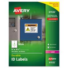 Avery Durable Permanent ID Labels with TrueBlock Technology, Laser Printers, 3.5 x 5, White, 4/Sheet, 50 Sheets/Pack (61532)