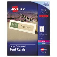 Avery Large Embossed Tent Card, Ivory, 3.5 x 11, 1 Card/Sheet, 50 Sheets/Pack (5915)