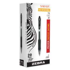 Zebra Sarasa Dry Gel X20 Gel Pen Value Pack, Retractable, Medium 0.7 mm, Black Ink, Smoke Barrel, 24/Box (14680)